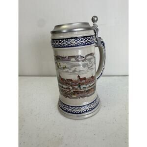 Vintage Gerz West German Bremen View Ceramic Beer Stein Lidded 94% Zinn